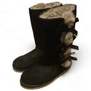 Koolaburra by UGG Victoria Tall boot in black suede with faux-fur and bow detail